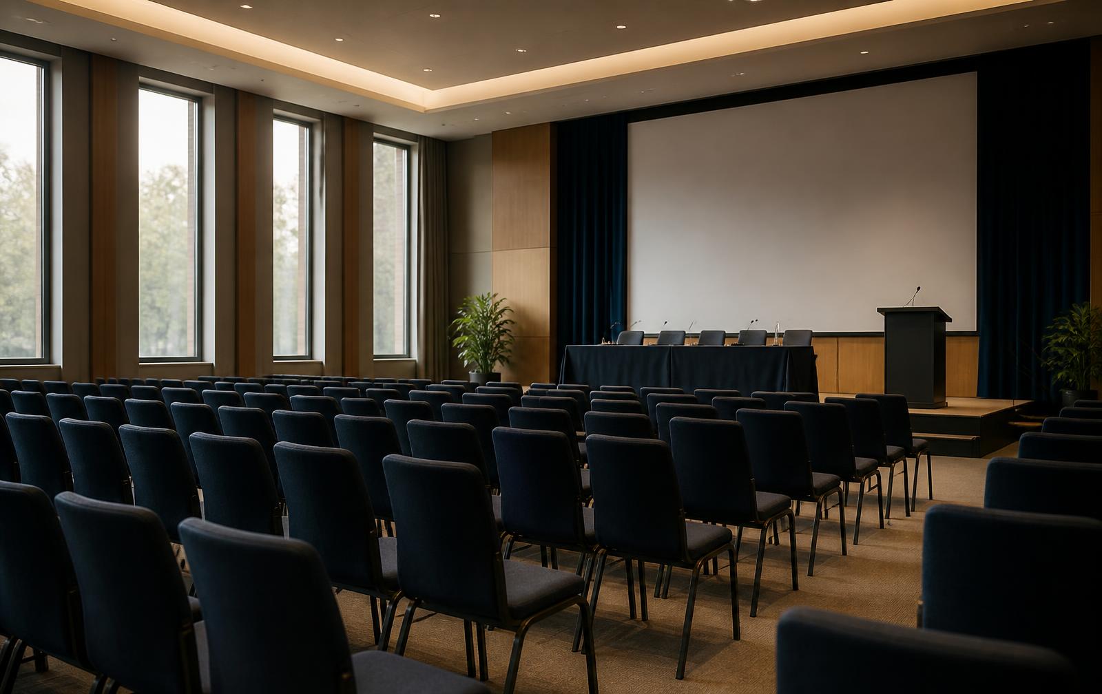 Empty conference auditorium prepared for a scientific symposium
